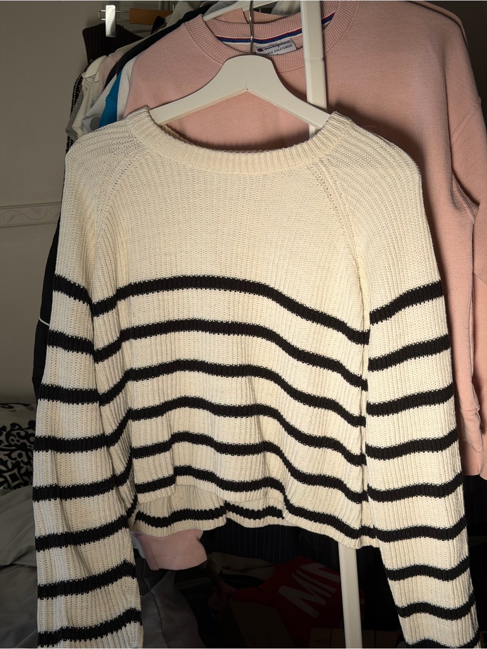 Ardene Cream and Black Striped Crewneck Sweater